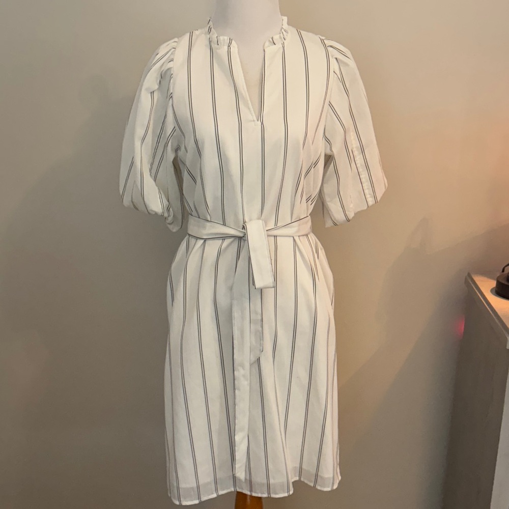 Ann Taylor Factory White and Black Striped Mini Dress, sz XS